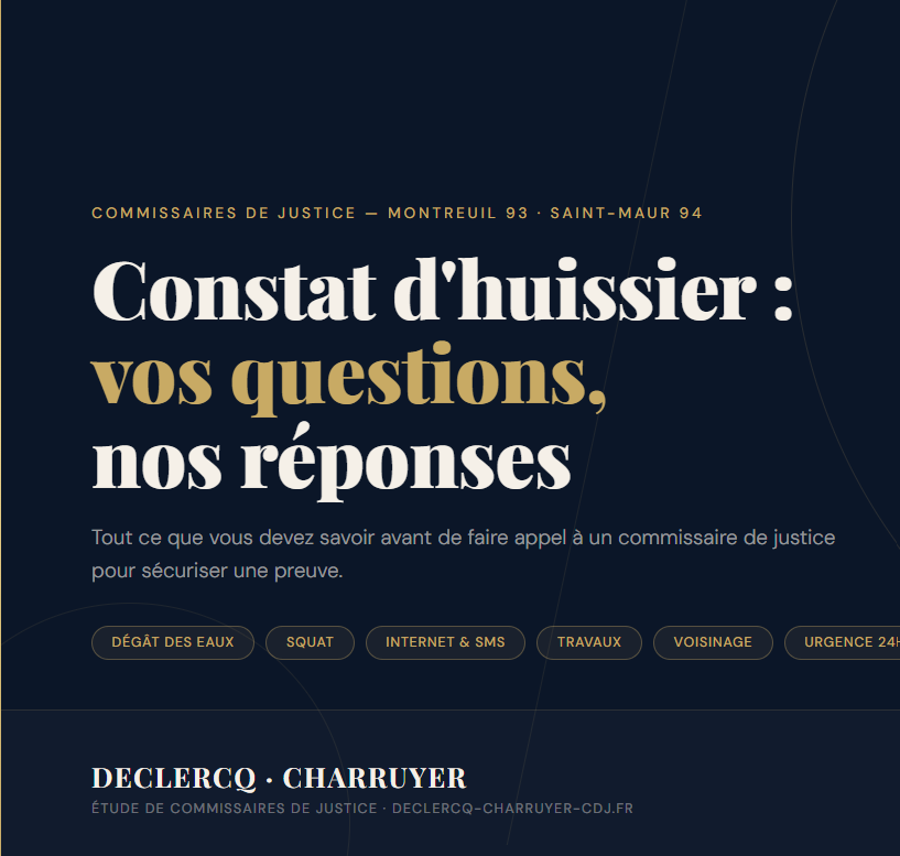 Constat d'huissier à Montreuil — FAQ commissaire de justice Declercq Charruyer 93