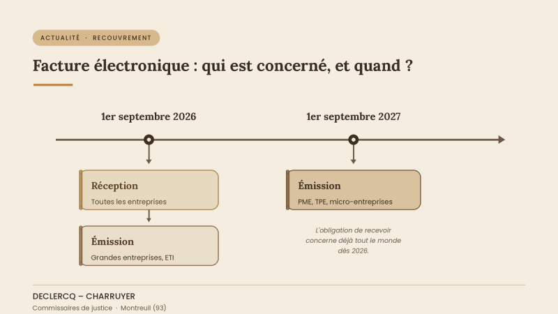 Calendrier de la facturation électronique obligatoire : réception 2026, émission 2026 et 2027