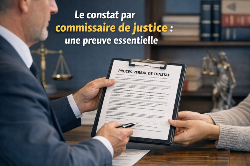 Remise d’un constat par commissaire de justice illustrant la preuve juridique d’une situation