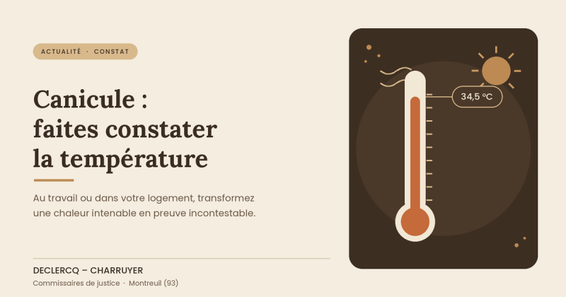 Constat de température en période de canicule par un commissaire de justice à Montreuil